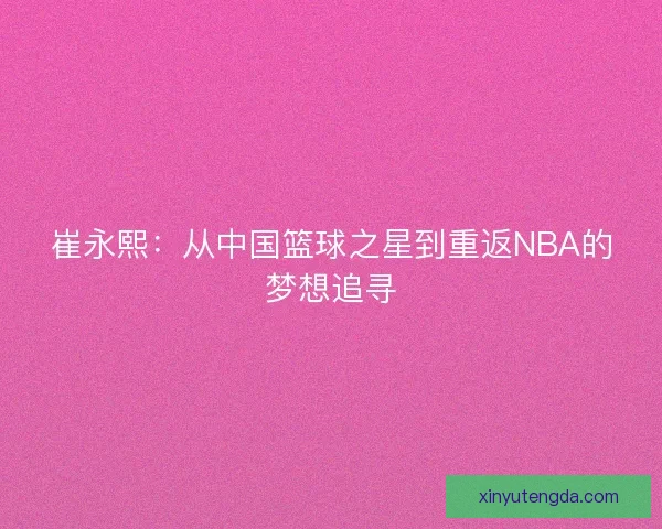 崔永熙：从中国篮球之星到重返NBA的梦想追寻
